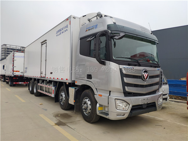 大型9米6自动档福田欧曼EST前四后八肉钩冷藏车厂家价格配置图片