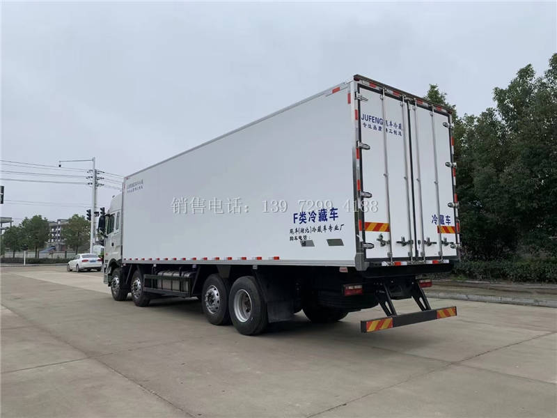 大型新款9米6江淮格尔发前四后六肉钩冷藏车厂家价格配置图片