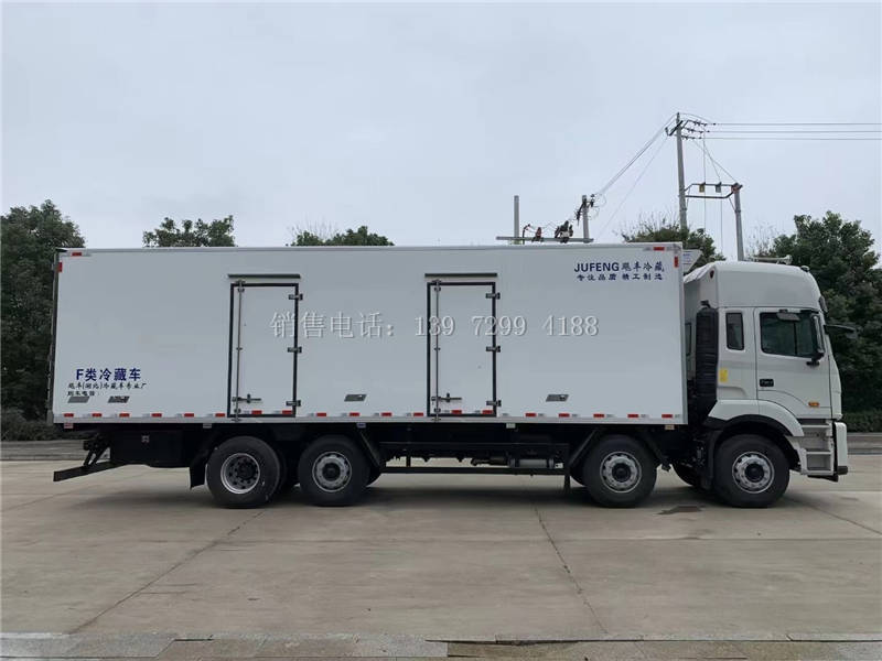 大型新款9米6江淮格尔发前四后六肉钩冷藏车厂家价格配置图片