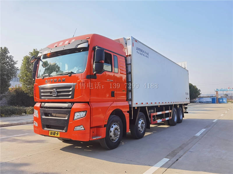 国六大型新款9米6冷藏车重汽汕德卡G7前四后八冷藏车厂家价格配置图片