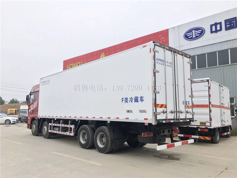 国六大型新款9米6解放JH6前四后八肉钩冷藏车厂家价格配置图片