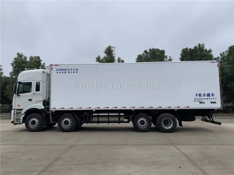 大型新款9米6江淮格尔发前四后六肉钩冷藏车厂家价格配置图片