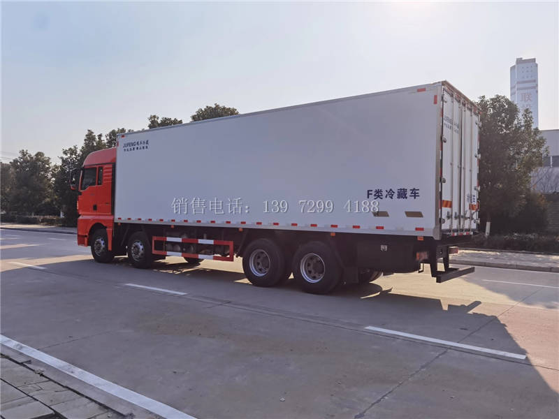国六大型新款9米6冷藏车重汽汕德卡G7前四后八冷藏车厂家价格配置图片
