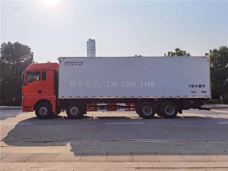 国六大型新款9米6冷藏车重汽汕德卡G7前四后八冷藏车厂家价格配置图片