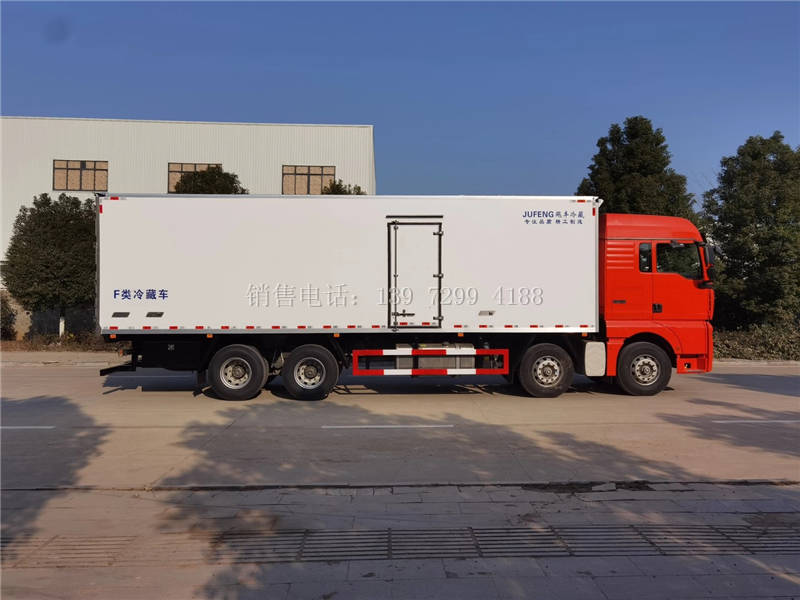 国六大型新款9米6冷藏车重汽汕德卡G7前四后八冷藏车厂家价格配置图片