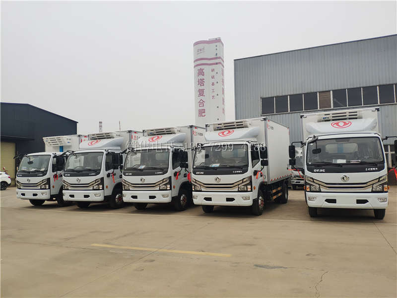 5台蓝牌4米2东风凯普特冷藏车厂家发车实况