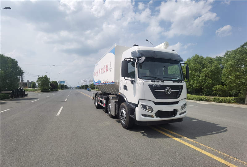 国六东风天锦短小三轴散装饲料罐车详述