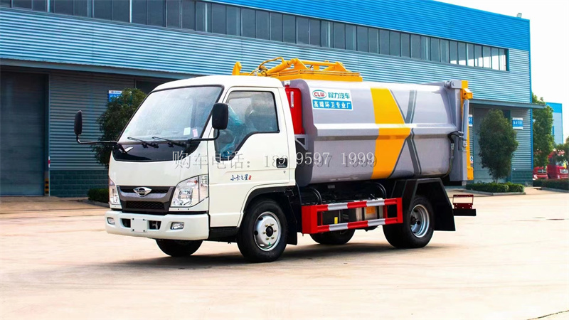 蓝牌4方福田小卡2侧装挂桶式压缩垃圾车